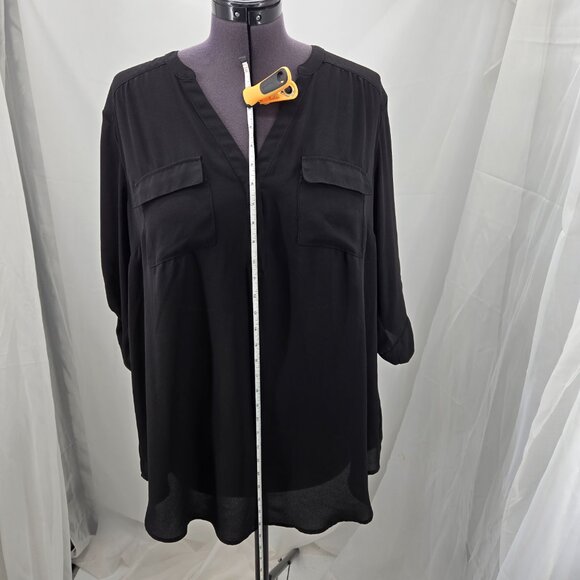 810-5 Torrid Black Chiffon Harper ¾ sleeve hi-low Tunic Blouse Size 1 14/16 - Picture 2 of 12